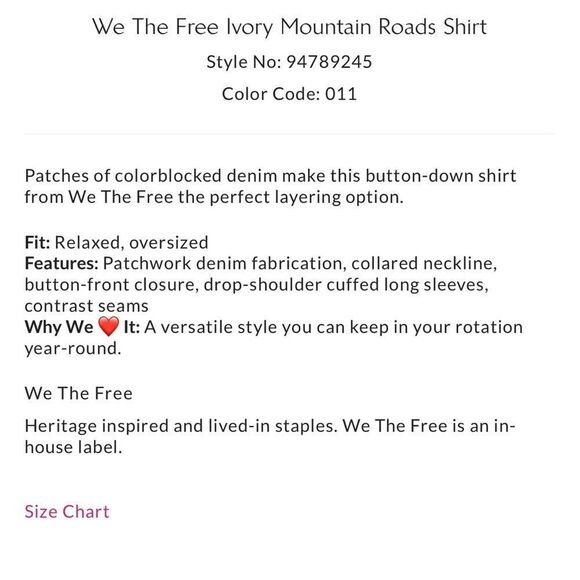 Free People We the Free Ivory Mountain Roads Denim Shirt NWOT - Picture 8 of 12